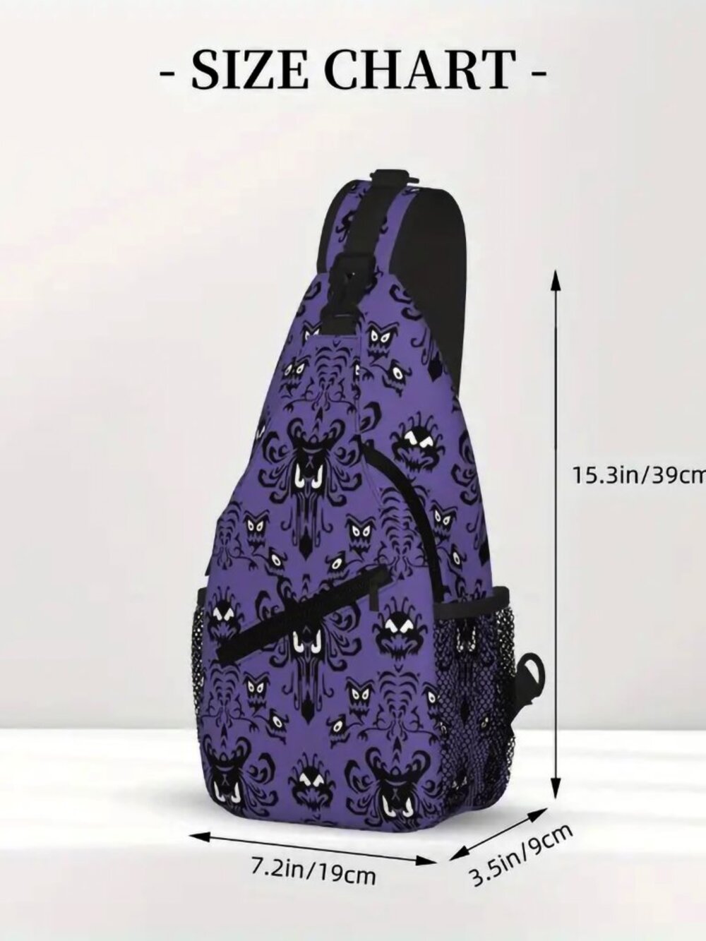NEW! Haunted Mansion Purple Wallpaper Sling Bag Crossbody Foolish Mortal Disney - Picture 4 of 7